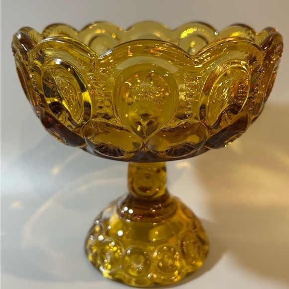 LE Smith Amber Glass Compote Scalloped Edge Moon and Stars‎ - Picture 1 of 3
